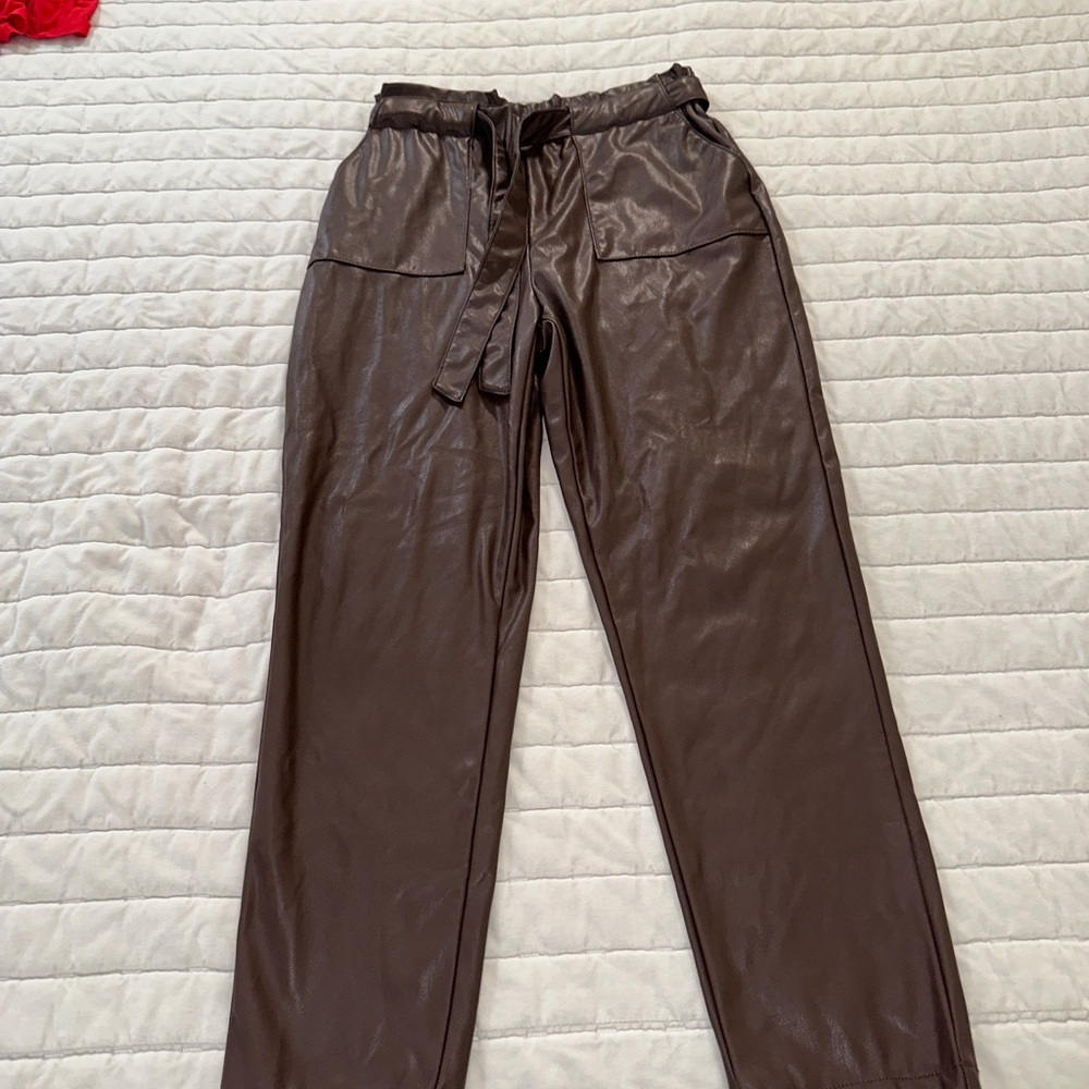 Chocolate brown faux leather pants